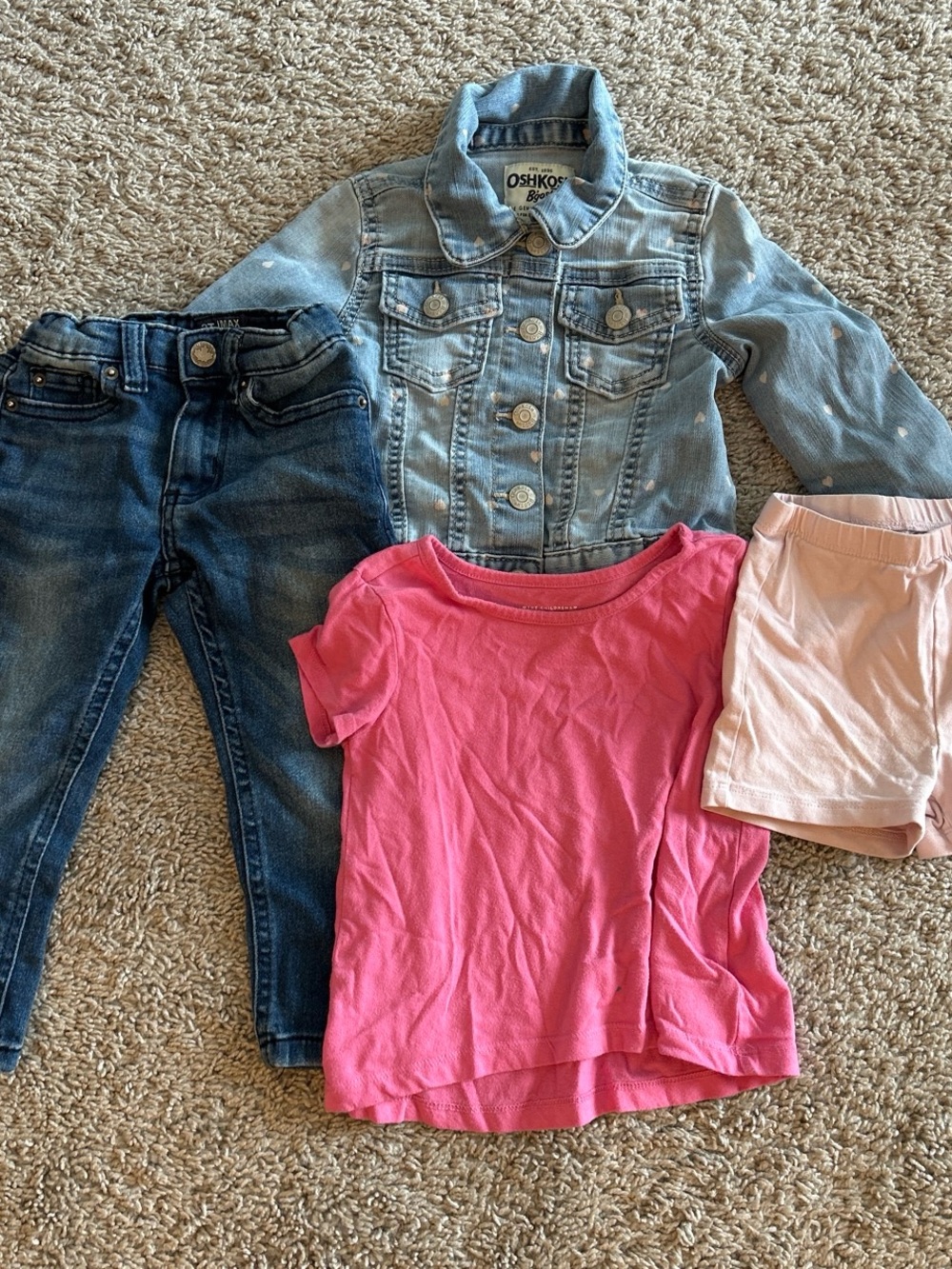 OshKosh Light Wash Denim Jacket with Pink Tee & Shorts